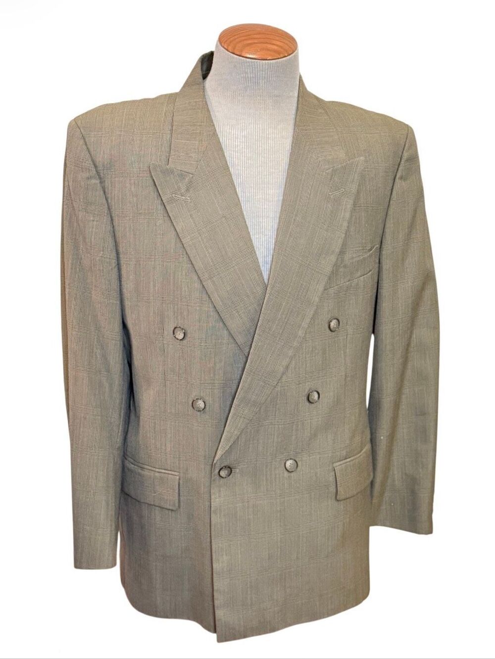 J. Riggings Vintage Double Breasted Sport Coat Blazer 44R Glen Plaid Traditional